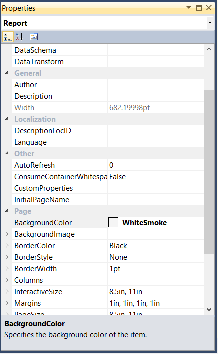Report Background Properties