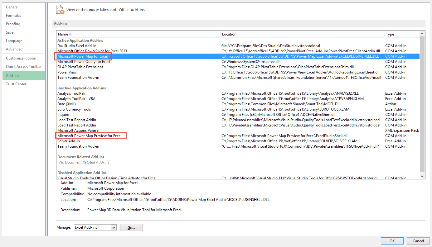 Enable Power Map Add-in