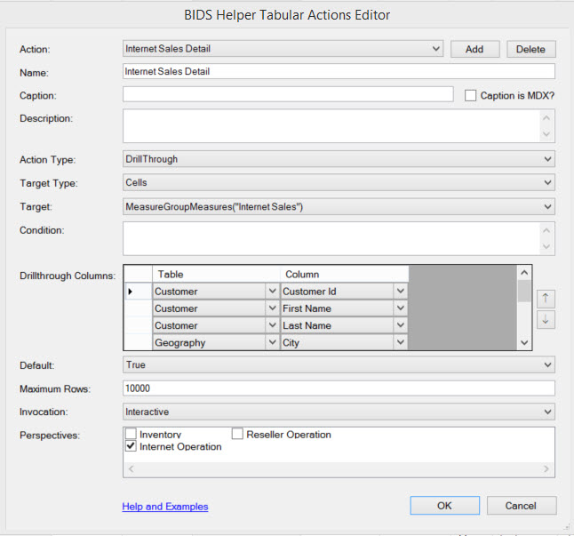 tabular actions editor