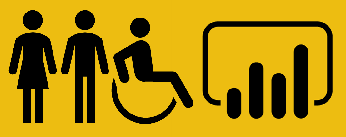 A woman, man, and another man in a wheelchair next to the Power BI logo.